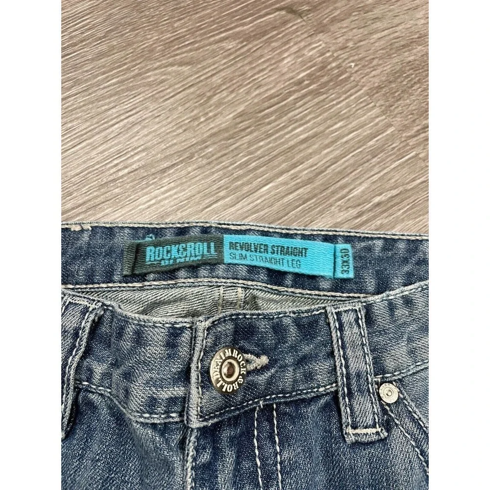 Mens Rock & Roll Cowboy Revolver Slim Straight Leg Blue Jeans Size 33x30 Med Was_3